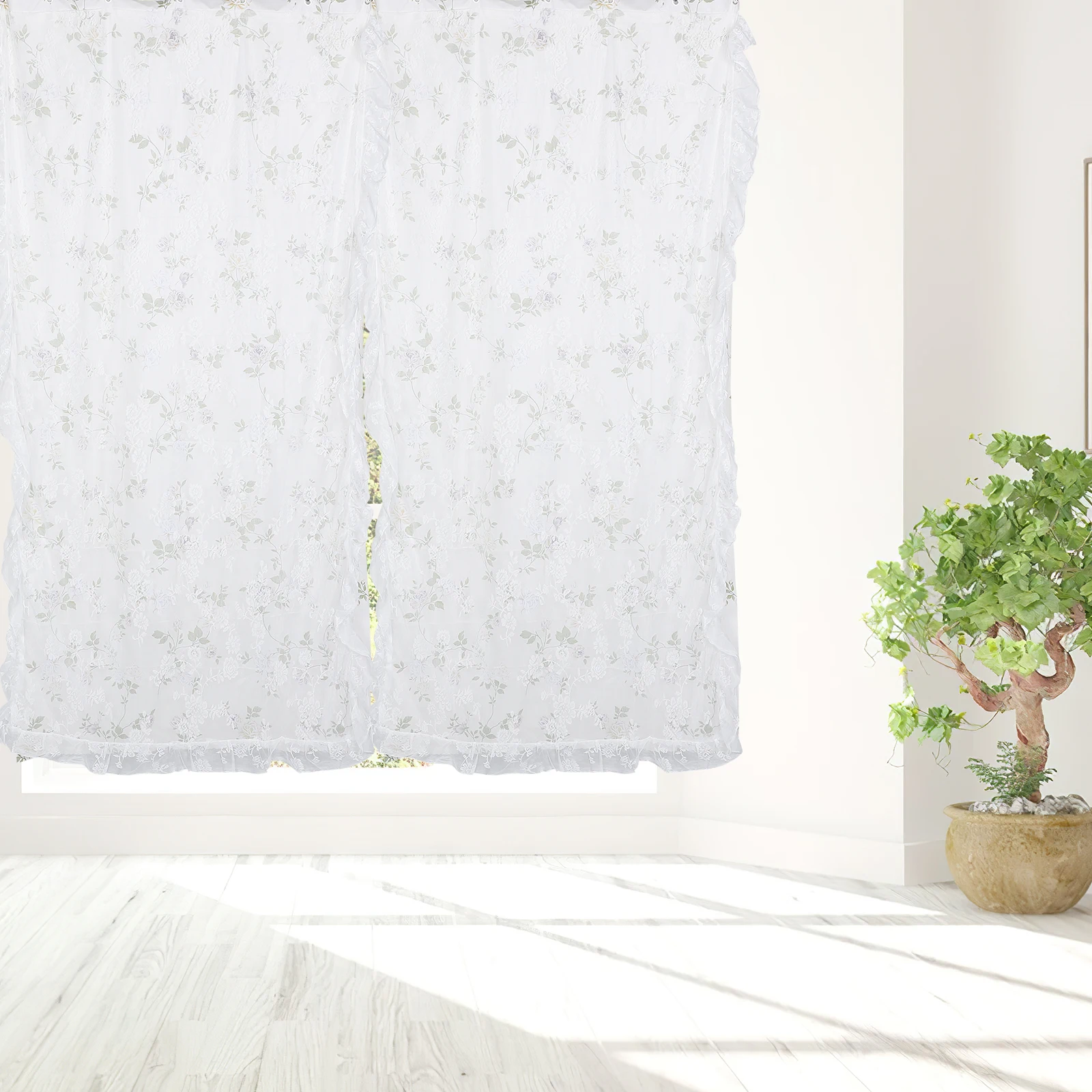 

Blackout Curtains Boho Farmhouse Sheer Lace Window Cover Light Filtering Soft Privacy Decor Bedroom Linen Fabric No Drill