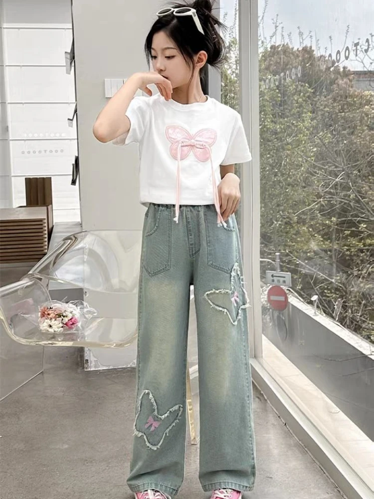 

Детская домашняя одежда, летняя одежда для девочек начальной школы, детский комплект, корейский детский комплект 2025 года, комплекты верхней одежды для девочек на открытом воздухе