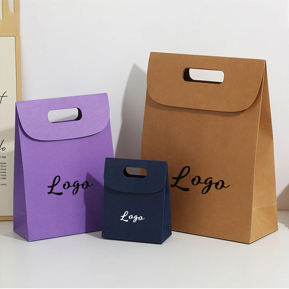

24pcs Customed Logo Jewelry Biege Paper Bag Boutique Gift Packaging Pouches Shopping Handbag for Earrings Studs Pendant Bracelet