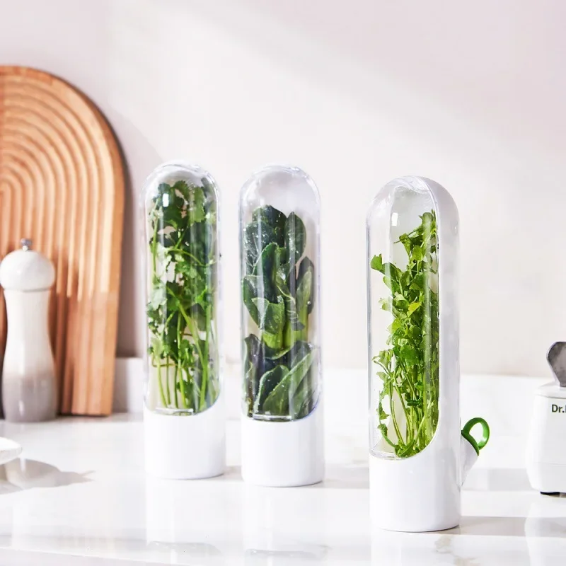 Refrigerator Herb Crisper Saver Pod Container Vegetable Preserving Bottle Keep Herb/Cilantro/Mint/Parsley/Asparagus Fresh Home