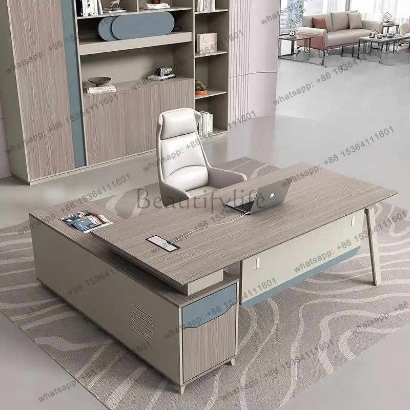 

Wooden Storage Executive Office Desk White Modern Luxury Drawers Computer Desk Standing Adjustable Scrivania Work Station Table