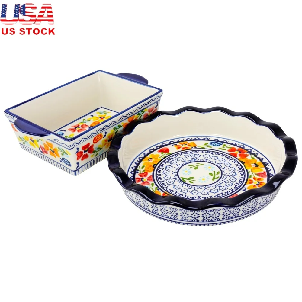 

Керамическая посуда, набор форм для выпечки, тарелка для пирога с рюшами, 10,5 дюймов, блюдо для выпечки, цветочный дизайн, безопасная для духовки, можно мыть в посудомоечной машине, идеальные кастрюли