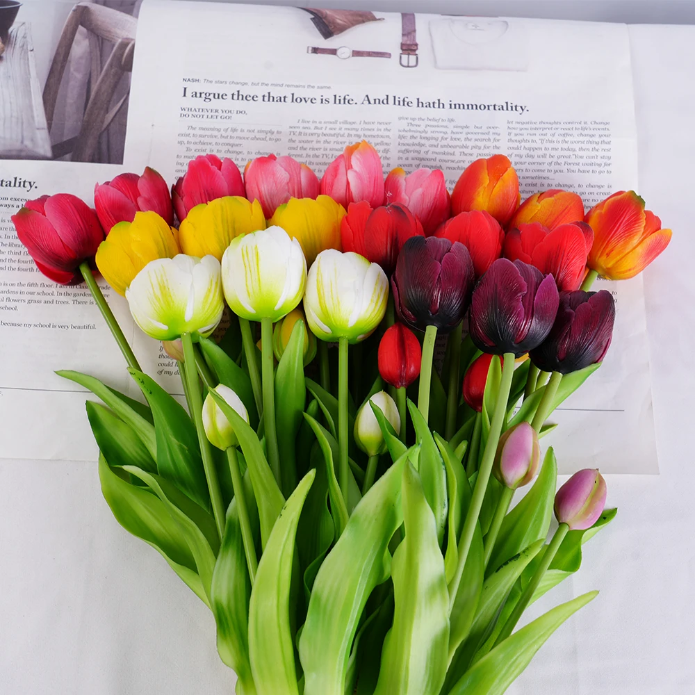 New Soft Glue Multi-Petal Tulip Artificial Flower Real Touch Bouquet 40cm Home Decoration Flower Living Room Floral Decoration