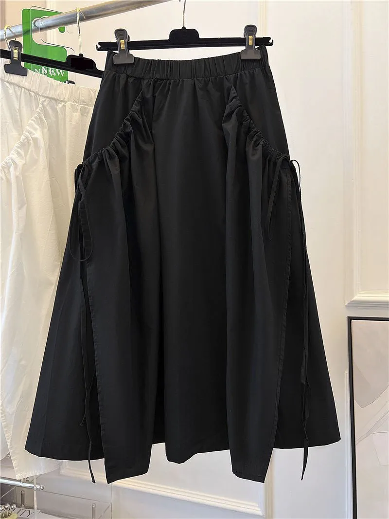 Summer Vintage Solid Color Elegant Umbrella Skirt Mid-Length Basic Skirts Womens 2023 New Vintage Skirt Elastic Casual Y2K Skirt