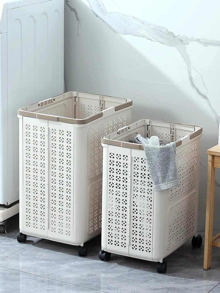 

Nordic Sle Foldable Plastic Laundry Basket with Wheels Batoom Dir Clothes Hamper Storage Basket Home Use Clothes Organizer