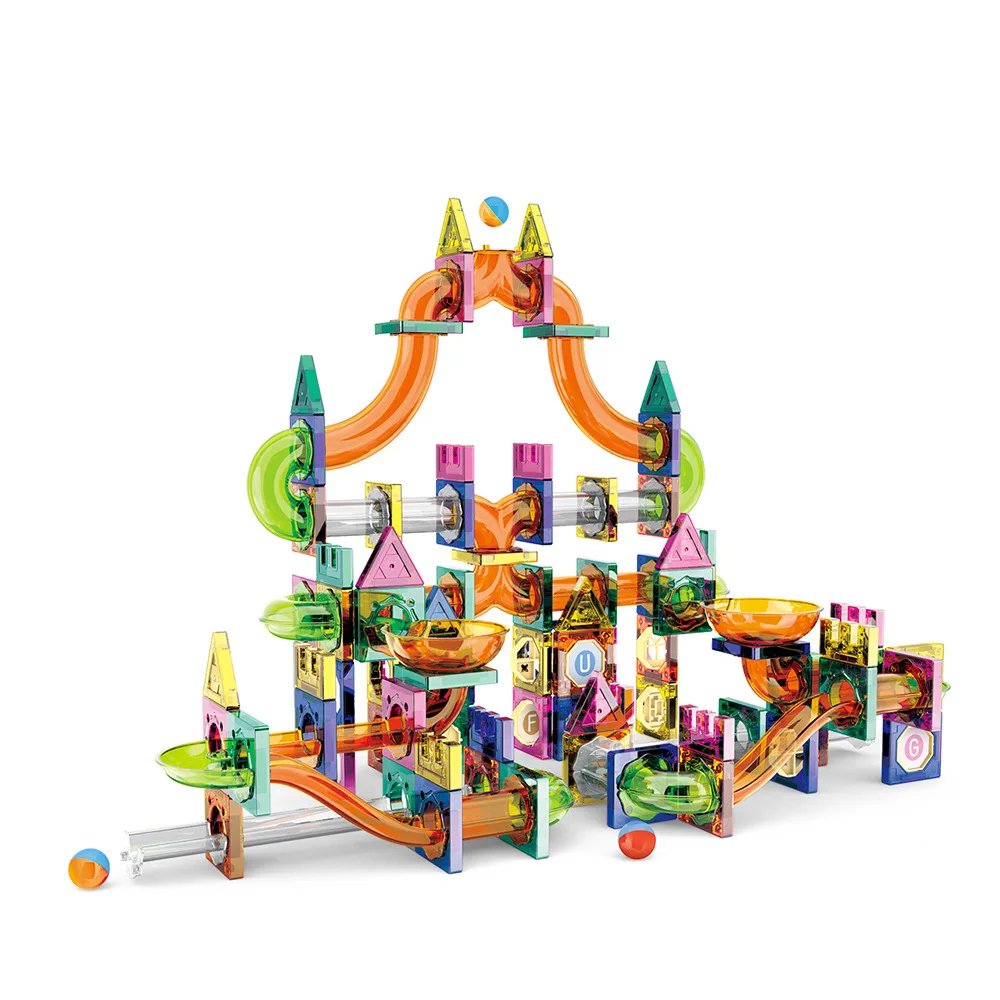 หน้าต่างสีแม่เหล็กชิ้นท่อแม่เหล็กเด็กสไลด์บอลMagnetic Building Block Track Splicingของเล่น