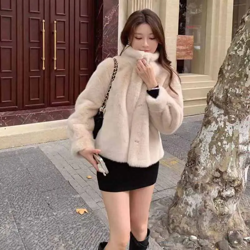 Lucyever Korean Fashion Faux Fur Jacket Women Elegant Streetwear Warm Fur Outerwear Ladies Winter New Long Sleeve Plush Coats