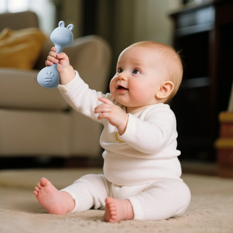 Rasseln für Baby 0 3 Monate Spielzeug Cartoon Kaninchen Sand Hammer Silikon Maracas Baby Silikon Rassel Spielzeug Beißring Spielzeug für Baby – Detail 6
