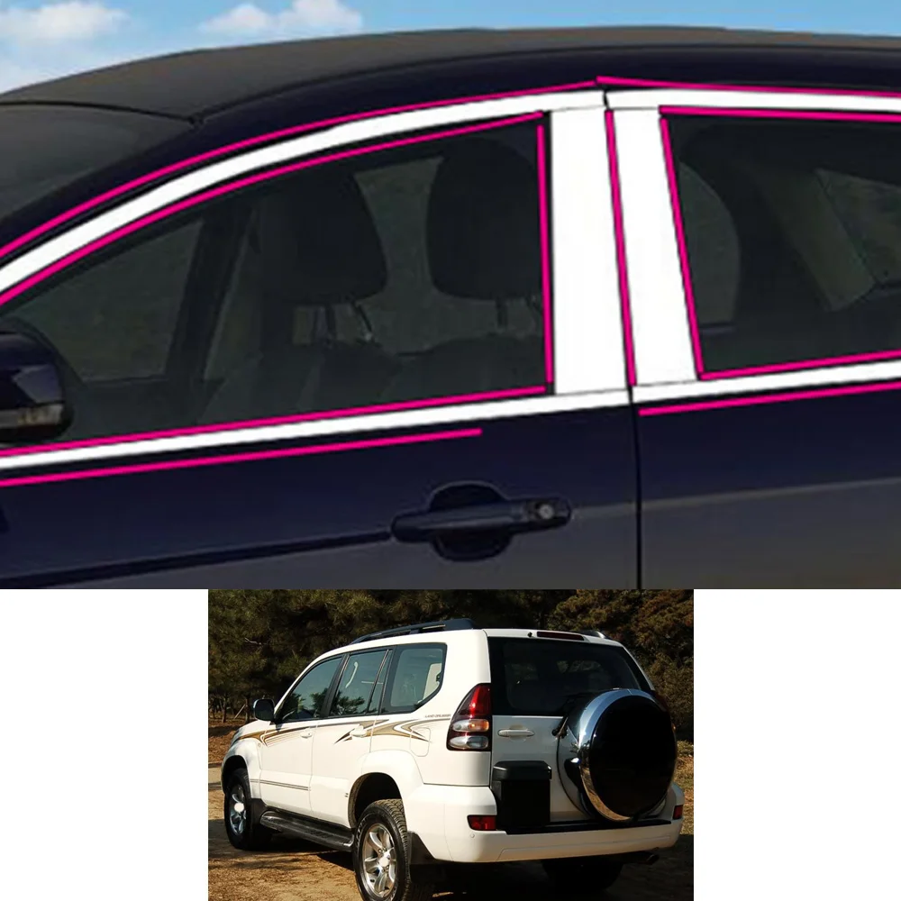 Car Sticker Garnish Pillar Window Middle Strip Trim Frame For Toyota Land Cruiser Prado/FJ120 2003 2004 2005 2006 2007 2008 2009