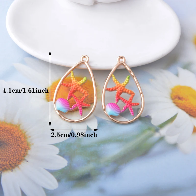 10 Stück/Set Strand-Ozean-Tropfenanhänger, Seestern- und Muschel-Legierungsanhänger für DIY-Ohrringe und Halsketten – Detail 4