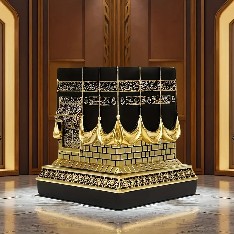 Resin Islamic House of Allah Statue with Black and Golden Dome Classical Miniature Model Home Room Decoration Gift