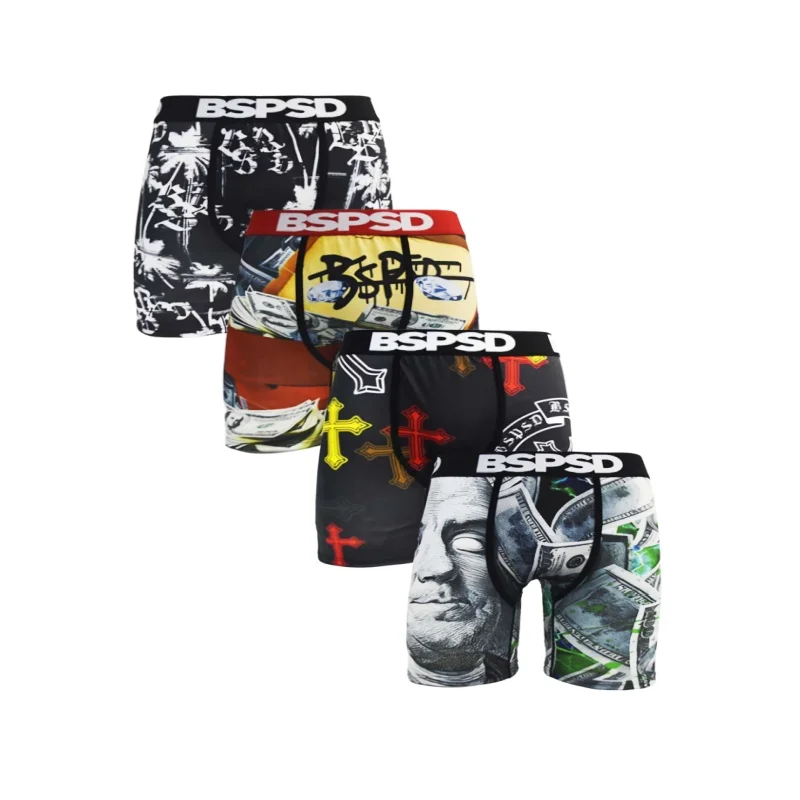 

Мужские боксеры (4 шт.), дышащие плавки, мужское нижнее белье больших размеров, с принтом, сексуальные мужские трусы-боксеры