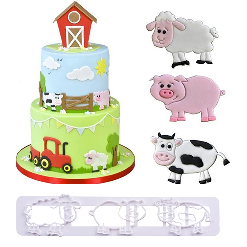 Farm Party Cake Border Decorations Cow Sheep Pig Farm Animal Cake Mold Fence Cloud Cake Decorative Mold for kids Farm Birthday