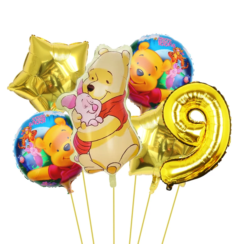 1set  Disney Winnie the Pooh Theme Gold Number Balloon Set Foil Globos Children First Birthday Party Decor Baby Shower Supplies