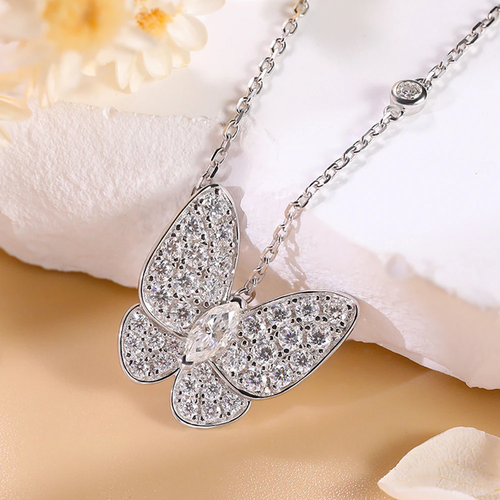 Moissanite Butterfly Pendants S925 Silver Iced Out Necklaces for Men Women Hip Hop Jewelry Pass Diamonds Tester With GRA