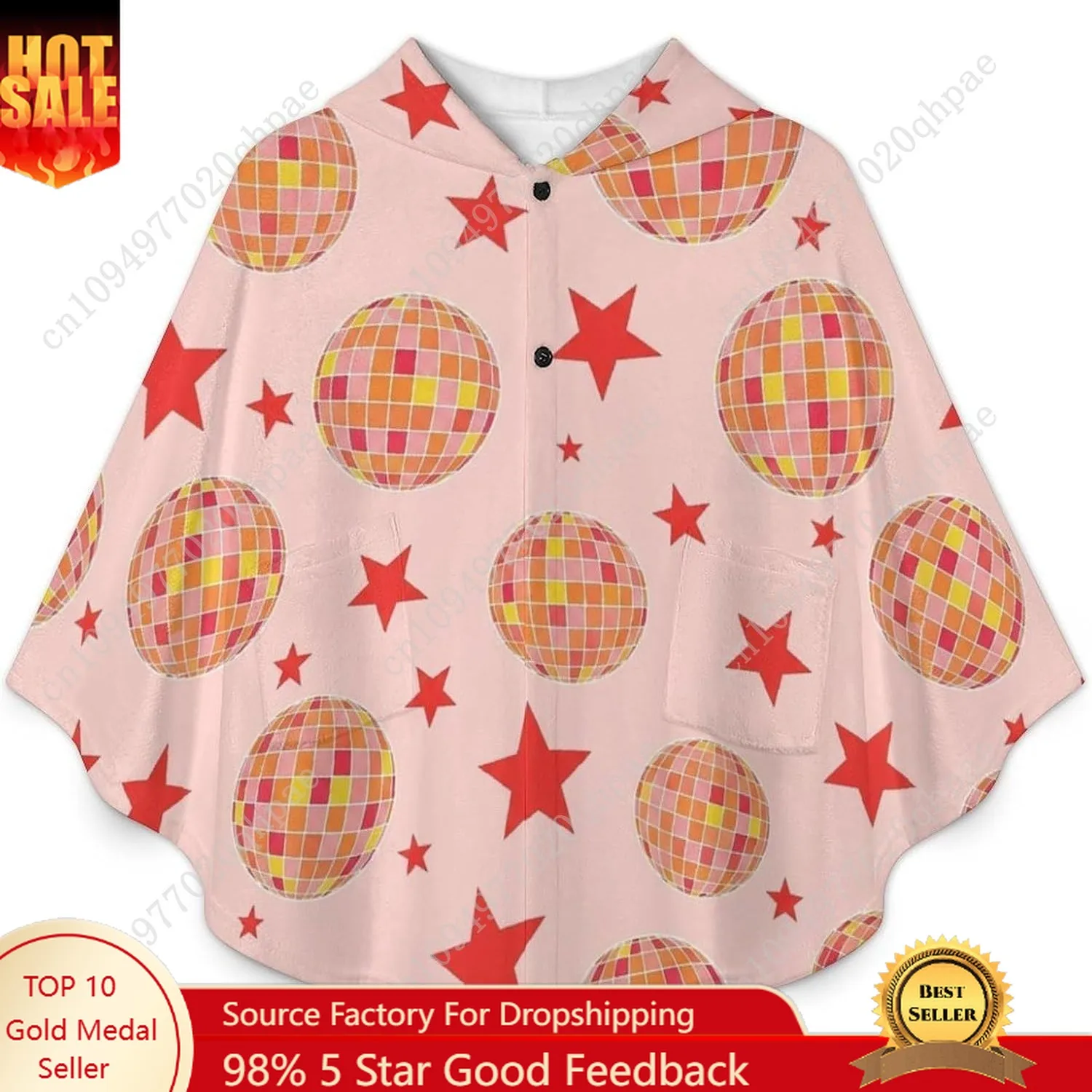 سترة بطانية مريحة من الفلانيل، هوديي كبير الحجم على شكل كرات ديسكو مع جيوب للأطفال والمراهقين #1