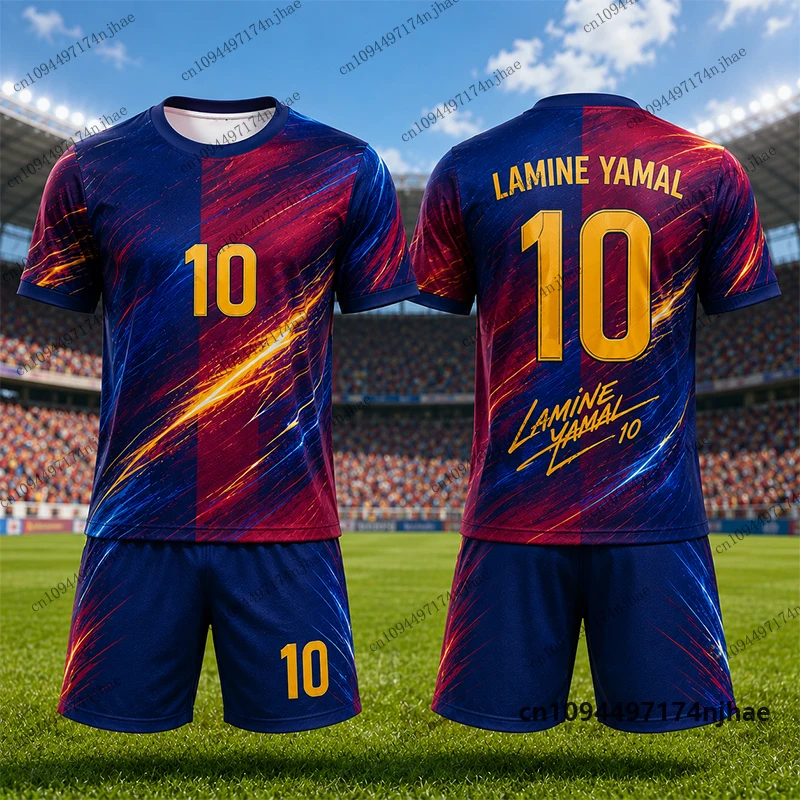 2-teiliges Set für Kinder, Fußball-Yamal Nr. 10 Print T-Shirt + Shorts Set, Spanien-Fans, Eltern-Kind-Anzug, Sportbekleidung für Kinder/Erwachsene – Detail 4
