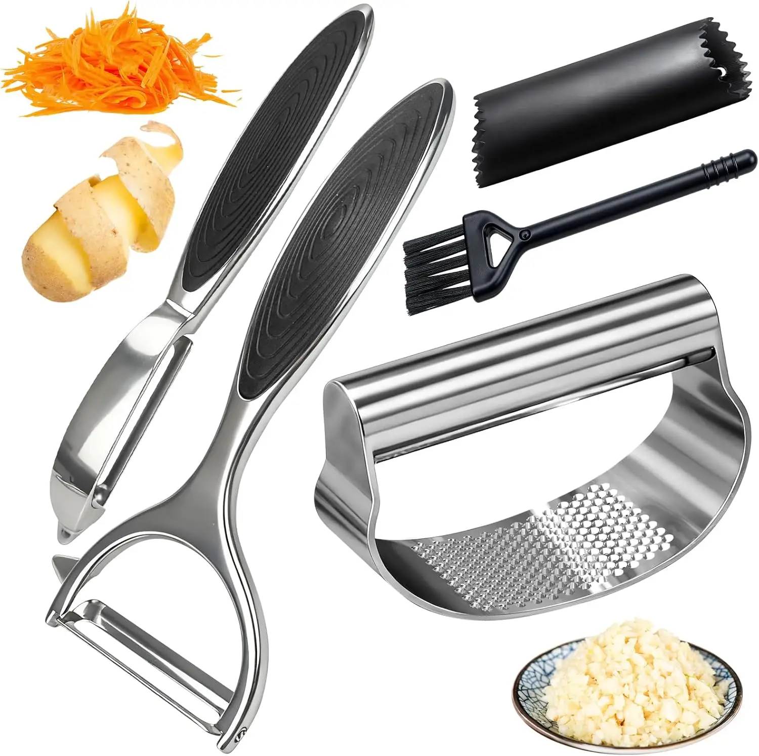 

Кухонный набор-качалок для чеснока, универсальная овощечистка из нержавеющей стали, овощечистка премиум-класса для кухни — идеально подходит для картофеля