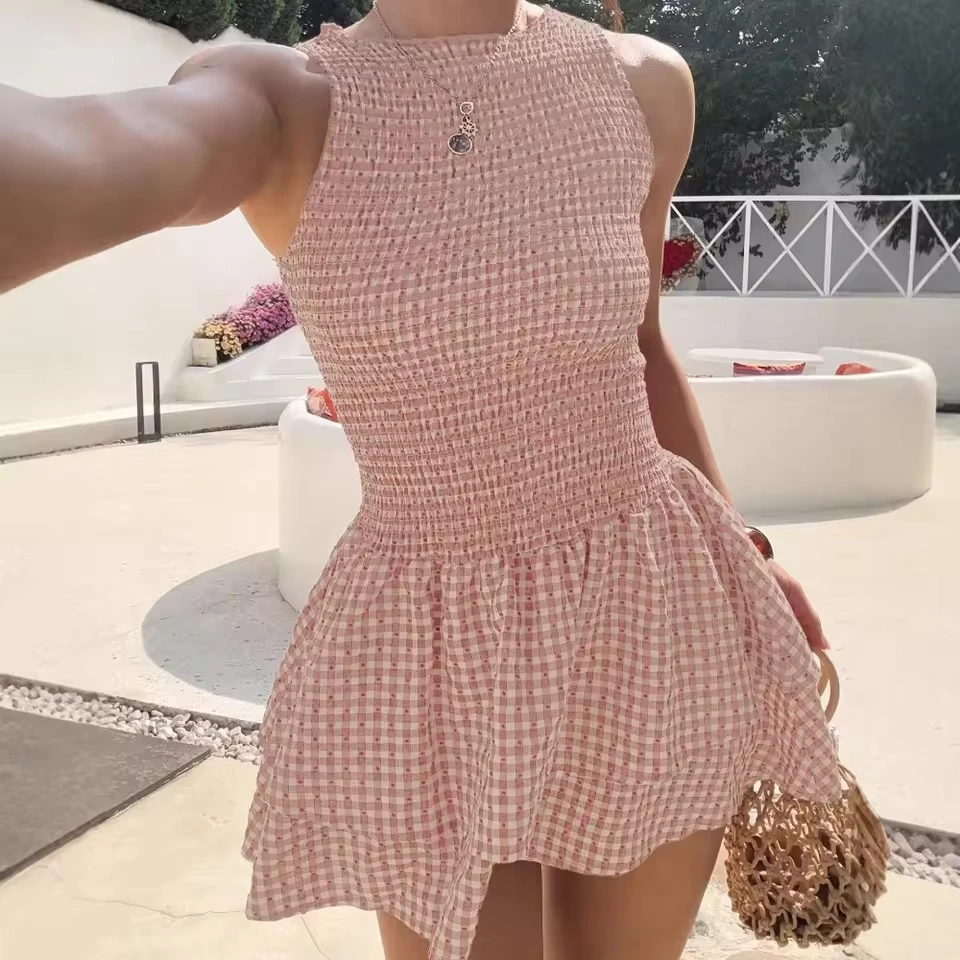 Vintage Fashion Dresses - Gaun mini tanpa lengan model A-line