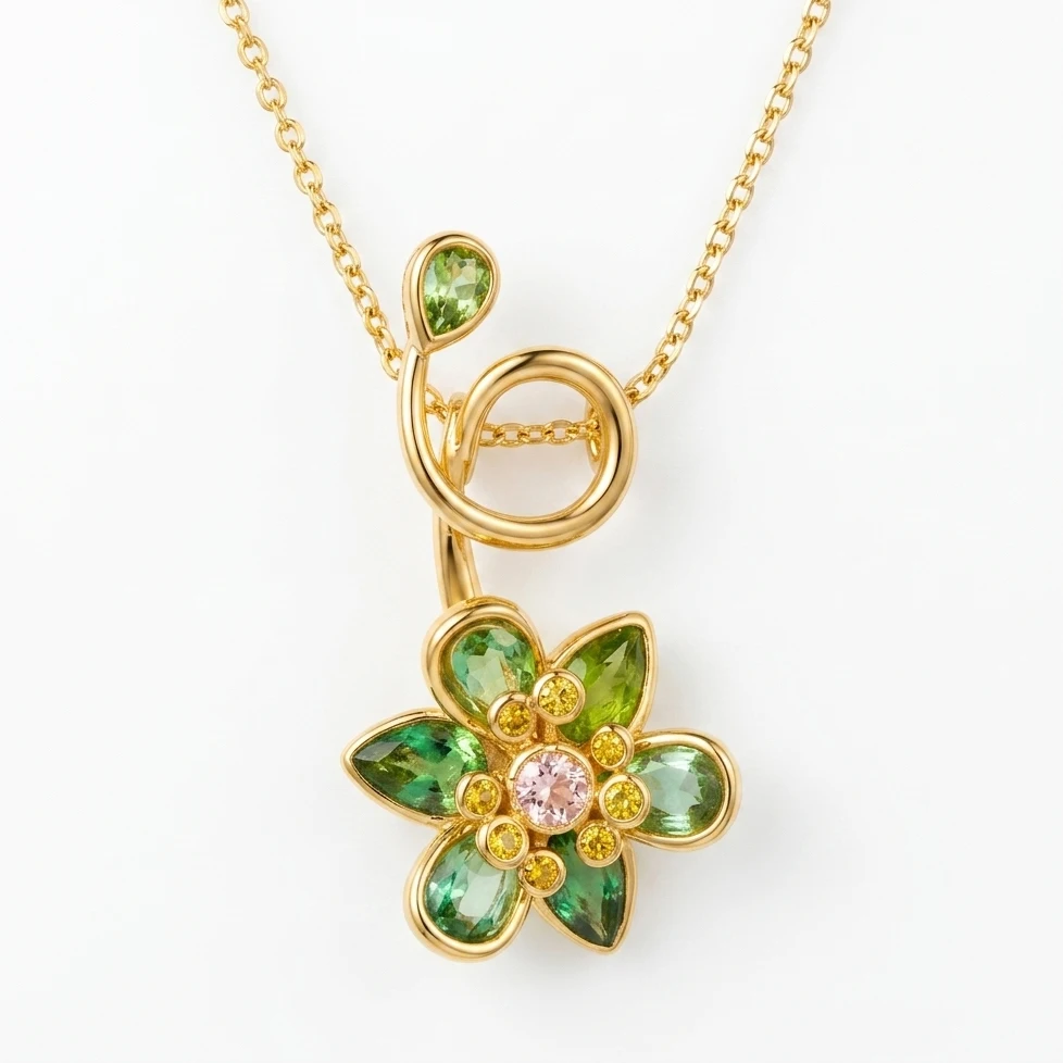 Ladies Gold Plated Flower Pendant Necklace Fashionable Luxury Cubic Zirconia Embedded Daily Commute Party Wear Elegant Gift