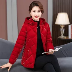 New Winter Women Short Parkas Hooded Down Cotton Padded Jacket Female Overcoat Thick Warm Glossy Outwear Lady Outerwear