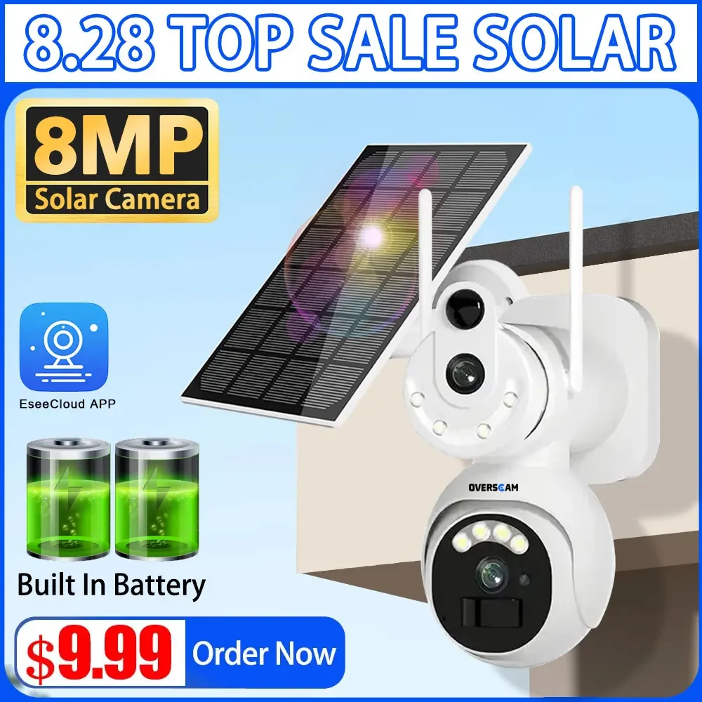 

4K 8MP Solar Battery WiFi Camera Dual Lens Dual Screens Outdoor Camera PIR Human Detection Security Protection PTZ Video Cameras