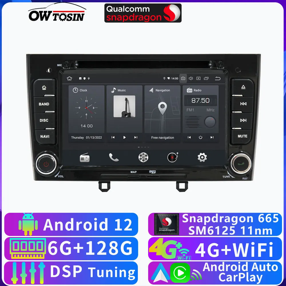 Owtosin SM6125 6G+128G Android 12 Car DVD Player For Peugeot 408 308 SW T7 GPS Navigation Audio Video Radio Carplay BT Head Unit