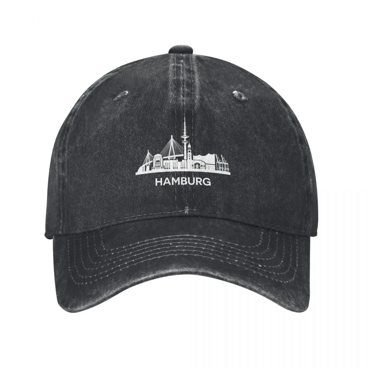 Hamburg City Skyline, extended version, white Baseball Cap Snapback Cap Military Tactical Cap Golf Women Men's