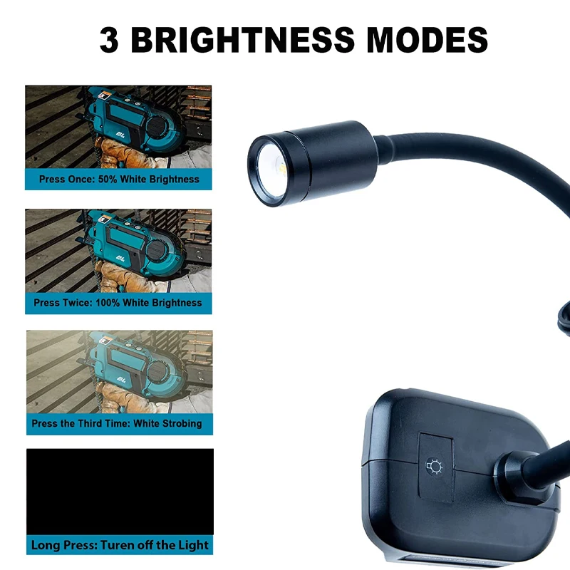Imagem -04 - Portátil Máquina Trabalho Lâmpada Flexível Gooseneck Led Luz para Maikta 18v Li-ion Bateria para Bancada Torno Candeeiro de Mesa Peças