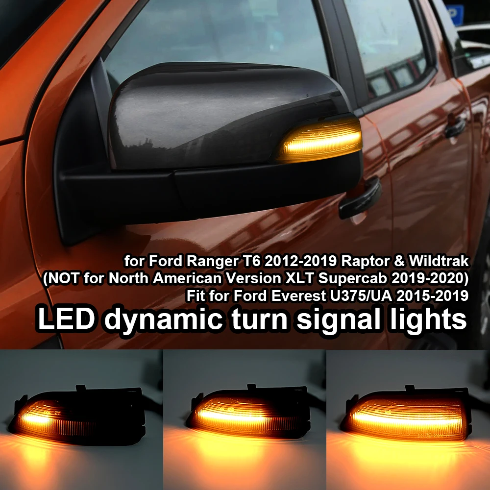 For Ford Ranger T6 2012-2019 Raptor Wildtrak Everest U375 UA 2015-2019 Dynamic Rearview Mirror Side Turn Signal LED Light 2 PCS
