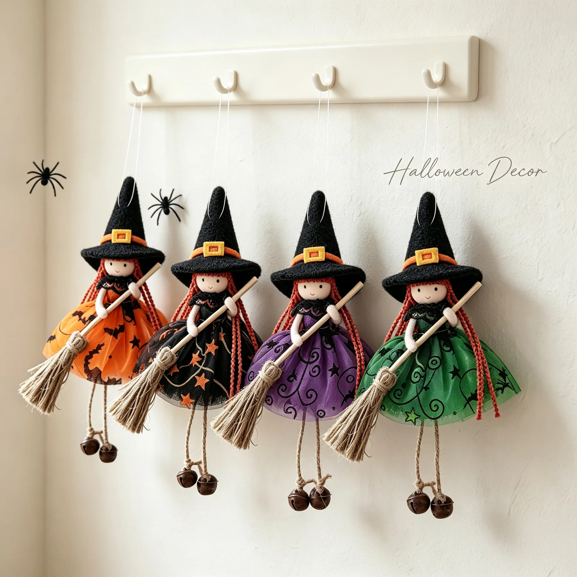 3D Witch Hanging Decoration for Halloween, Spooky Witch on Broomstick Ornament, Creative Festival Atmosphere Wall Hanging