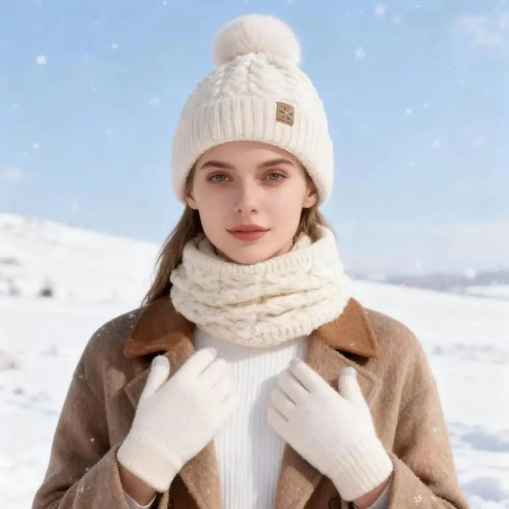 

Thickened Women Hat Scarf Gloves Set Beanie Hat Thermal Winter Knit Gloves Set Breathable Warm Women's Winter Accessories Set