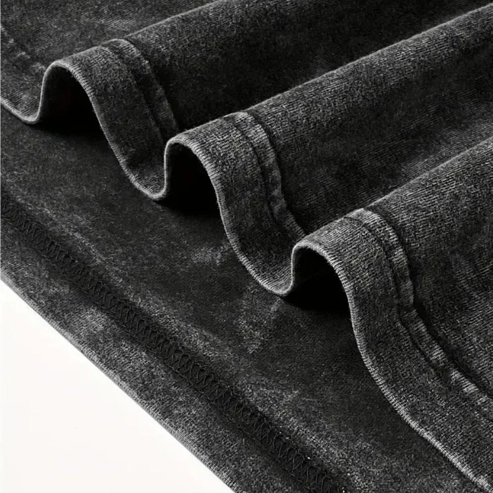 Damska koszulka z efektem sprania, koreański top, nadruk, okrągły dekolt, krótki rękaw, modna koszulka z krótkim rękawem w stylu high street.