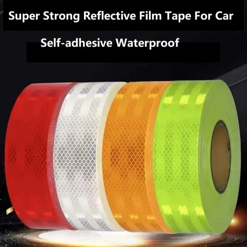 

5cm 1/2/3m Reflective Tape Safety Warning Solid Color Highlighting Warning Strips Car Stickers Grid Reflector For Large Vehicles
