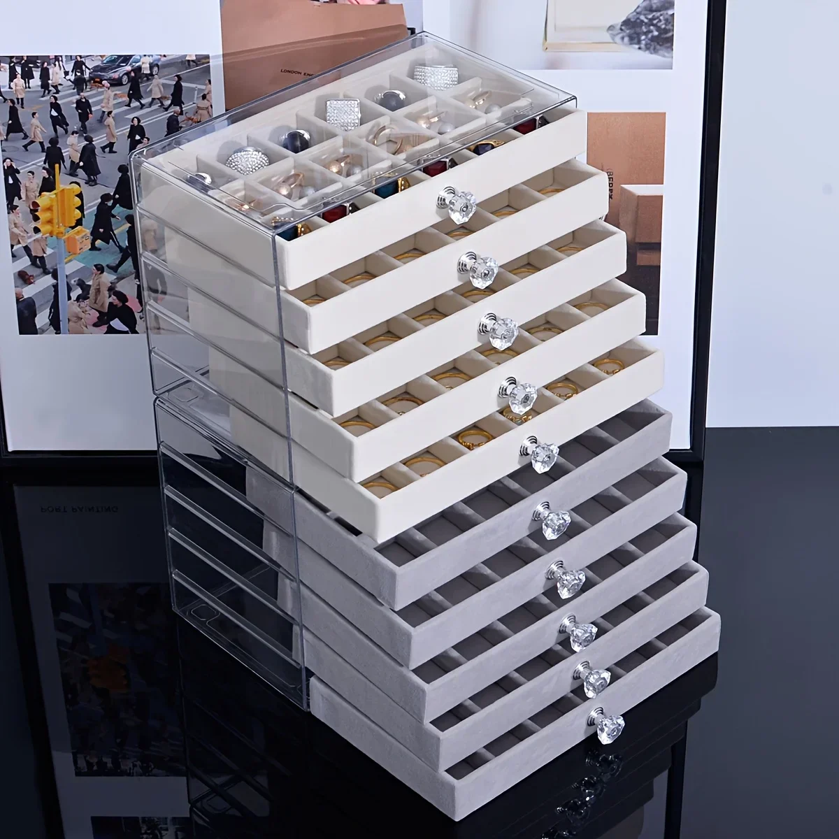 Transparent Home Desktop 5-Tier Countertop Drawer Jewelry Box Storage Box Earring Storage Box, Jewelry Boxes