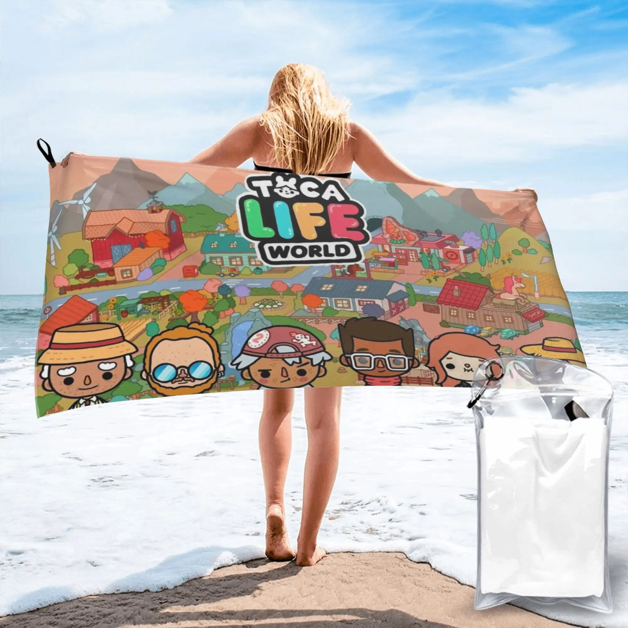 Toca Life Box Toca Boca Cute Game Beach Towel Soft Microfiber Quick Dry Absorbent Quick Towels For Bath
