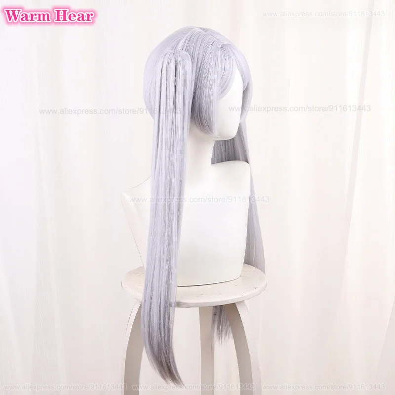 Anime Synthetic Hair Frieren Cosplay Wig 65cm Long Silver White Double Ponytails Wig With Ear Heat Resistant Fibre Wigs +Wig Cap