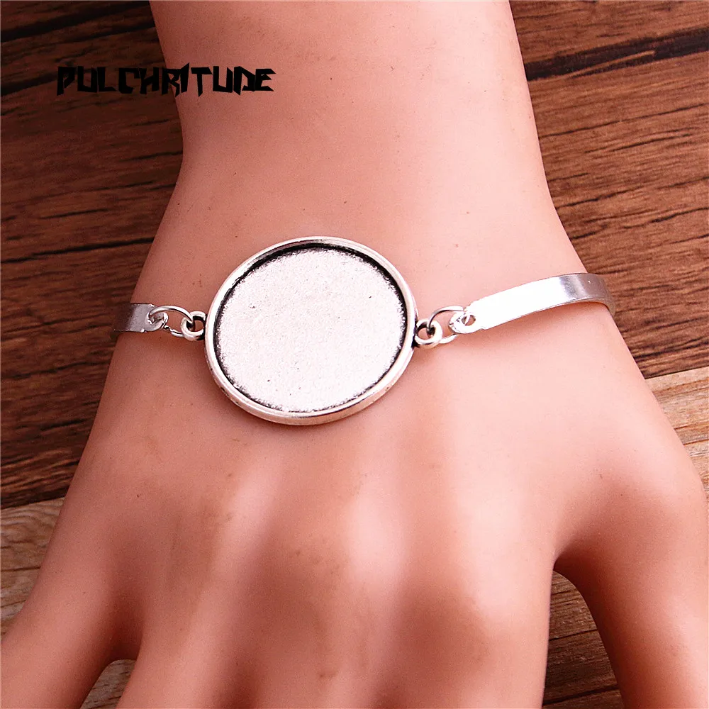 antique zinc alloy blank bracelet settings 10-25mm round cabochon bangle bezel trays diy jewelry base