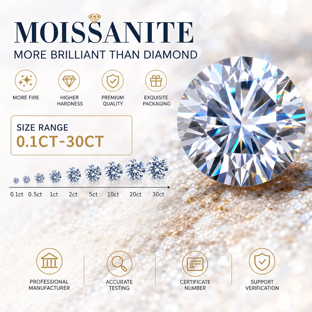 100% Real Loose Moissanite 0.1ct~30ct With GRA Certificate For Jewelry Pass Diamond Pen Spkarkling D VVS1