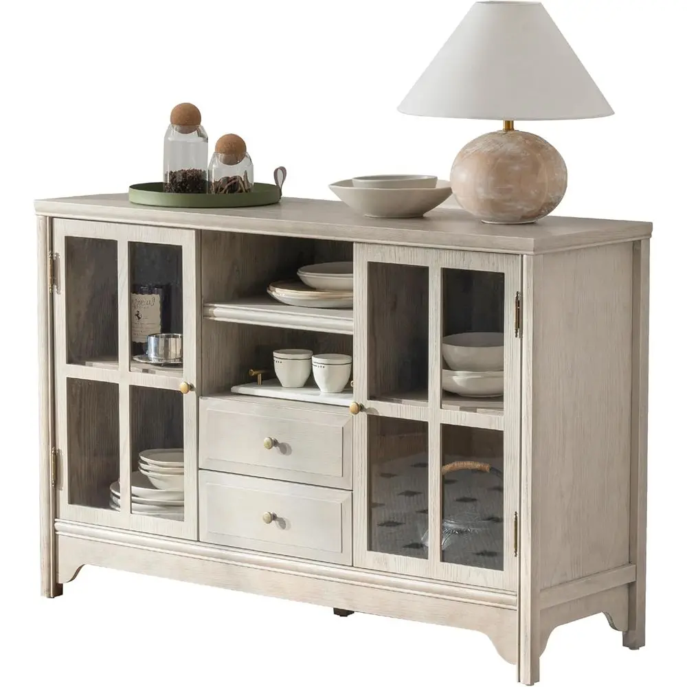 

47 Серый сервант из массива дерева с местом для хранения вещей, 2 дверцами и 2 ящиками, подходит для столовых и гостиных