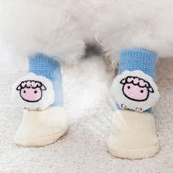 4Pcs Cute Pet Dog Socks Knits Cartoon doll Puppy Shoes Paw Protector Products for Small Dogs Winter Anti Slip Dog Grip Socks