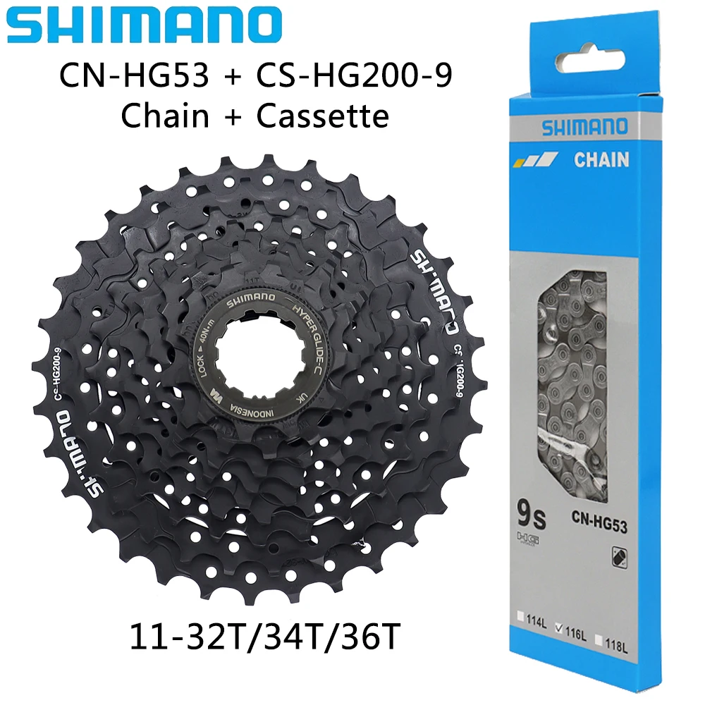 SHIMANO CN-HG53 9 Speed MTB Bike Chain CS-HG200 11-32T/34T/36T Cassette Sprocket for Mountain Bike Original Cycling Parts