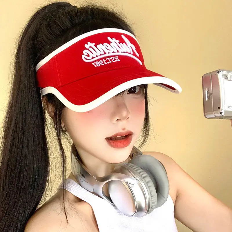 Unisex Summer UV Protection Letter Embroidery Duckbill Sunshade Hat Outdoor Sports Empty Top Cap for Men Women