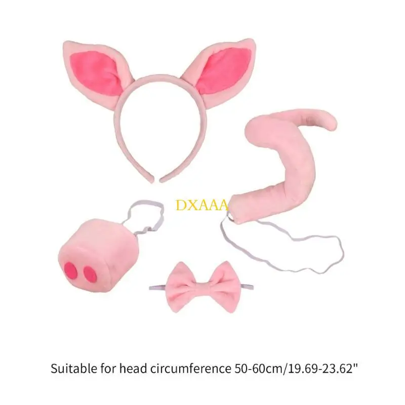 DXAA Kids Pink Pig Ears Headband Bowtie Nariz Tail Halloween Cosplay Accesorios
