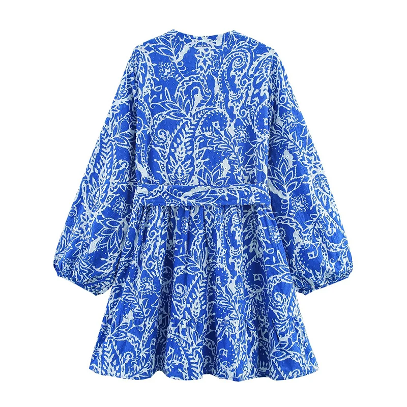 YENKYE 2025 Vrouwen Met Riem Borduren Print Shirt Jurken Lange Mouw V-hals A-lijn Korte Casual Jurk Lente Zomer Vestidos