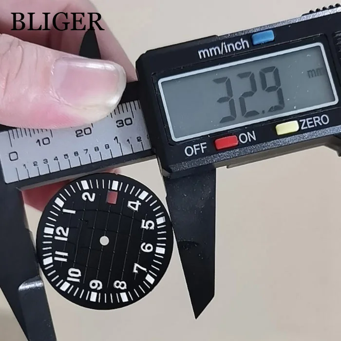 BLIGER 33mm Watch Dial Luminous Fit NH35 NH35A Movement Date Window Red Blue Black Green Earth Pattern Watch Parts