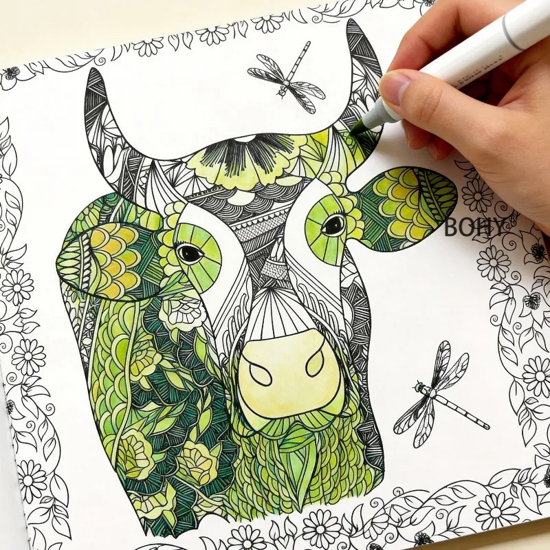 A Coloring Drawing Book for Adult, Featuring Peacock/ Tits/roosters/cows/healing Mandala Flowers and Other Line Drawing Patterns