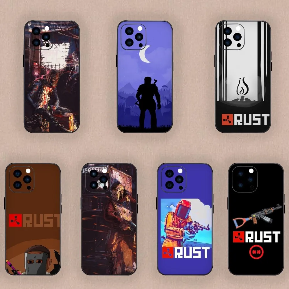 R-Rust Game Phone Case For iPhone Mini 11 12 13 14 15 Plus Pro Max XR XS Black Shell