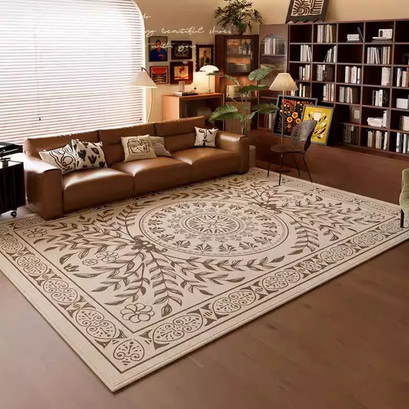 

Artistic Floral Beige Carpet Creative Bohemian Decorative Rug Customizable Large Size Living Room Carpets Easy Clean Bedroom Rug