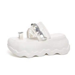 8CM Thick slippers High Heels Women Sandals New Summer Square Toe Woman Casual Platform Sandals Women's Pumps Party Shoes 2024